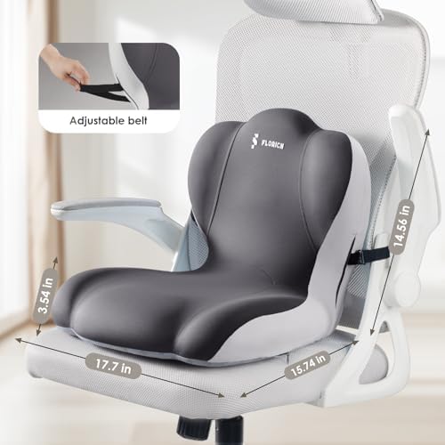 FLORICH Memory Foam Truck Seat Cushion,Car Seat Cushion and Lumbar Support Pillow for Office Chair, Ergonomic Back Support & Sciatica Relief for Long Drives(Slight Grey) - Image 2