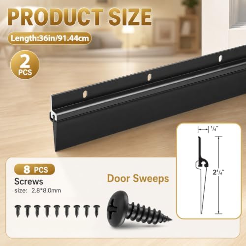 FoldTier 2 Pcs 36" Door Sweep Aluminum Vinyl Door Draft Stopper, Black - Image 2