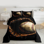 Erosebridal Baseball Comforter Set Full Size Sports Game Bedding Baseball Player Duvet Insert for Kids Boys Teens Retro Style Quilt for Room Dorm Decorative, Brown Down Comforter - Image 2