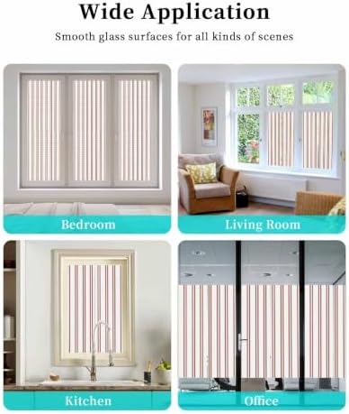 Window Privacy Film Frosted, Red Striped Non-Adhesive Static Cling Window Tint, Modern Stripes Farmhouse Simples Rustic Insulated Windows Frosted Films for Living Room, 35.4 x 78.7 Inches - Image 7