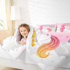 Erosebridal Unicorn Girls Bedding Set King | Kids Rainbow Unicorn Comforter Set Kawaii Cute Reversible Stars Butterfly Quilt Comforter Teens Children Adults Cartoon Room Decor All Season,3 Pcs - Image 7