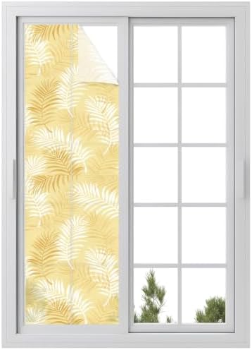 Window Privacy Film Frosted, Yellow Botanical Reusable Static Cling Window Tints, Summer Palm Leaves Foliage Tropical Heat Control Windows Films for Offices, Balcony, 29.5 x 118 Inches by Unknown