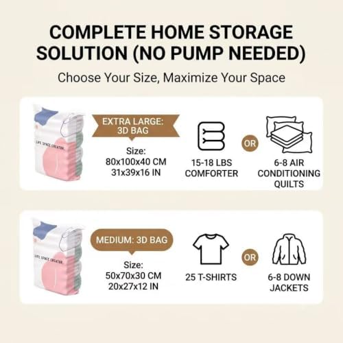 3Pcs No Pump Vacuum Storage Bags, Press Compression Vacuum Seal Bags, Large Capacity Compression Storage Bags For Clothes, Bedding (3PCS 100x80x40cm) - Image 2