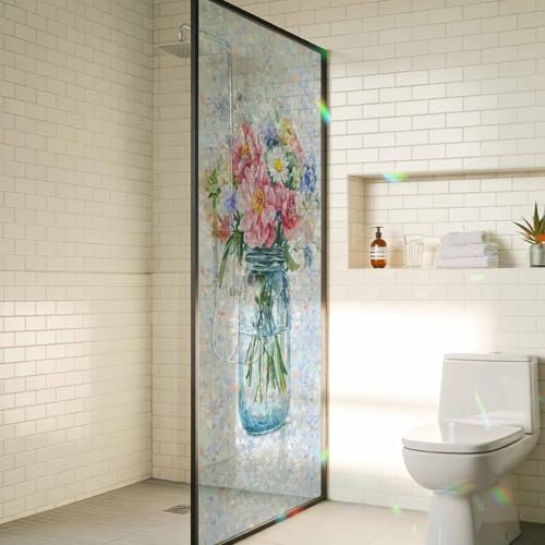 Window Privacy Film Rainbow Static Cling Stain Glass Window Film for Glass Door, Decorative Heat Control UV Blocking Frosted Sunroof Decal Sticker for Car Bathroom Home 35.4"x78.7" by AMZRicher