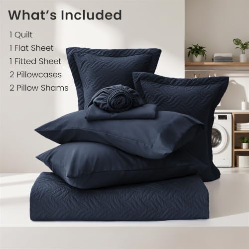 Love's cabin Quilts for Queen Bedspreads, 7 Pieces Bed in a Bag, Navy - Image 6