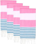 Turkish Beach Towels Set of 4 | Oversized, Quick Dry, Sand Free | 100% Cotton, Large 38x71 Towels for Beach, Pool, Travel | Ultra-Soft, Compact, and Absorbent | Fuchsia/Turquoise by PADISHAHHOME