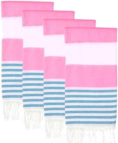 Turkish Beach Towels Set of 4 | Oversized, Quick Dry, Sand Free | 100% Cotton, Large 38x71 Towels for Beach, Pool, Travel | Ultra-Soft, Compact, and Absorbent | Fuchsia/Turquoise by PADISHAHHOME