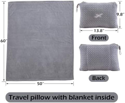 NEWCOSPLAY Travel Blanket with Storage Bag for Airplane Travel, Light Grey - Image 2