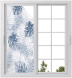 Window Privacy Film Frosted, Navy Blue Palm Trees Tropical Static Cling Door Window Covering, Summer Beach Botanical UV Blocking Windows Film for Office, Hotel, Bedroom, 29.5 x 78.7 Inches by Unknown