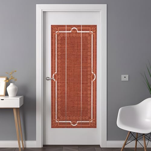 Window Privacy Film Frosted, Brick Red Botanical Non-Adhesive Static Cling Window Tint, Vintage Florals Geometric Minimalist Insulated Windows Frosted Films for Living Room, 35.4 x 78.7 Inches - Image 3