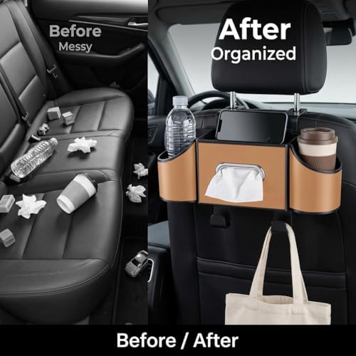 Back Seat Car Organizer, Nappa Leather Seat Organizer with Cup Holders - Image 4