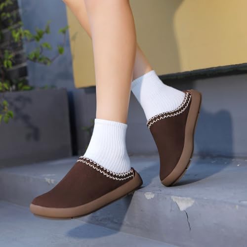 UBFEN Womens 100% Genuine Suede Mules Arch Support Indoor Outdoor Slippers - Image 2