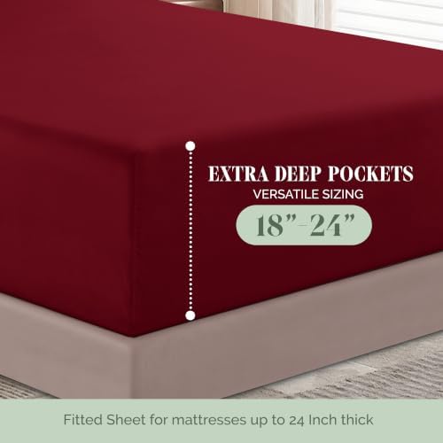 Elegant Comfort 1500 Premium Quality 6-Piece Bed Sheet Set - 18-24 Inch Extra Deep Pocket, Smart Storage Pockets, Wrinkle Free Ultra Soft 6PC Extra Deep Pocket Sheets, Queen, Burgundy - Image 5