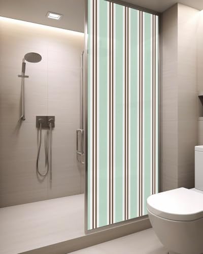 Window Privacy Film Frosted, Light Green Brown Striped Static Cling Door Window Covering, Modern Farmhouse Vertical Stripes UV Blocking Windows Film for Office, Hotel, Bedroom, 29.5 x 78.7 Inches - Image 3