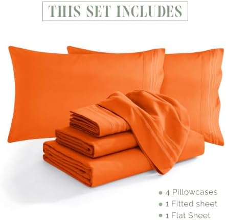 Elegant Comfort 1500 Premium Quality 6-Piece Bed Sheet Set - 18-24 Inch Extra Deep Pocket, Smart Storage Pockets, Wrinkle Free Ultra Soft 6PC Extra Deep Pocket Sheets, Full, Orange - Image 4