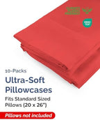 Standard Pillow Cases - 10 Pack Soft Pillowcase Covers - 20" x 26" (Red) - Image 2