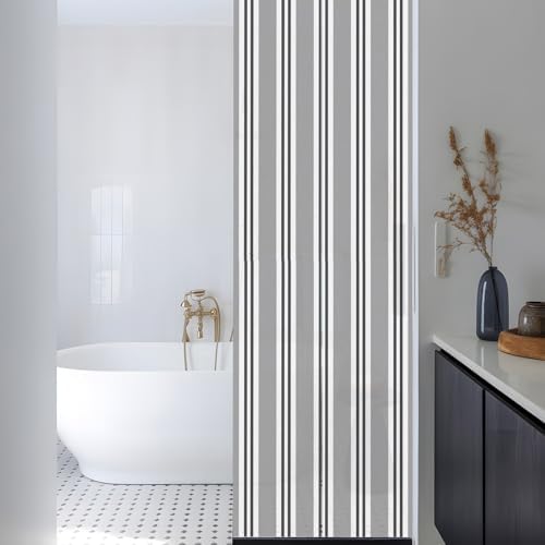 Window Privacy Film Frosted, Grey Striped Reusable Static Cling Window Tints, Modern Farmhouse Vertical Stripes Heat Control Windows Films for Offices, Balcony, 29.5 x 118 Inches - Image 3