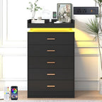 jiteentarou 5 Drawer Dresser with Charging Station and LED Lights, Modern Chest of Drawers with Power Outlet, Organizer Cabinet for Bedroom, Living Room, Entryway, Black - Image 3