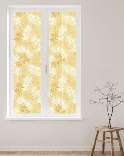 Window Privacy Film Frosted, Yellow Botanical Reusable Static Cling Window Tints, Summer Palm Leaves Foliage Tropical Heat Control Windows Films for Offices, Balcony, 29.5 x 118 Inches - Image 2