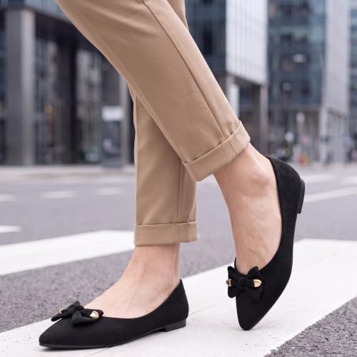 Flats for Women Ballet Shoes: Cushioned Memory Foam Insole & Lightweight for All-Day Comfort - Slip-On Suede Foldable Pointed Toe Bow Casual Dressy Flat for Work Office Business - Image 3