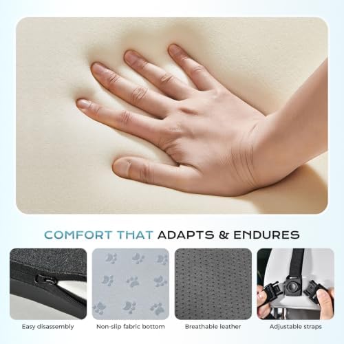 Coverado Car Seat Lumbar Support Pillow and Adjustable Headrest One-Piece Design, Memory Foam Breathable Back Neck Support Cushion, Ergonomic Widened Design for Car Truck Long Driving Back Pain Relief - Image 2