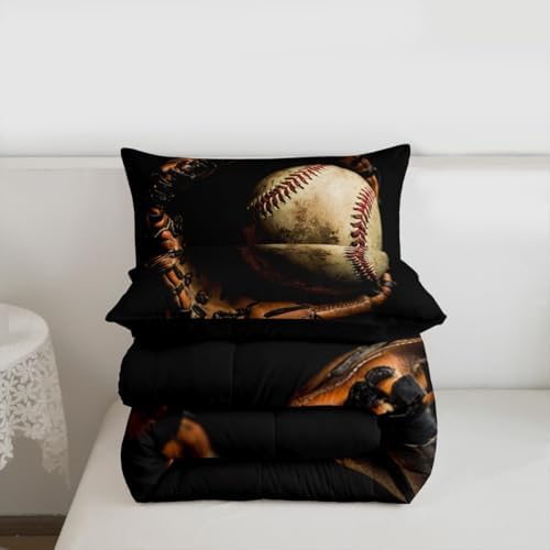 Erosebridal Baseball Comforter Set Full Size Sports Game Bedding Baseball Player Duvet Insert for Kids Boys Teens Retro Style Quilt for Room Dorm Decorative, Brown Down Comforter - Image 7