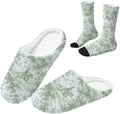Toile de Jouy Fuzzy Slipper with Socks for Women Cozy Slipper Indoor by Baxinh