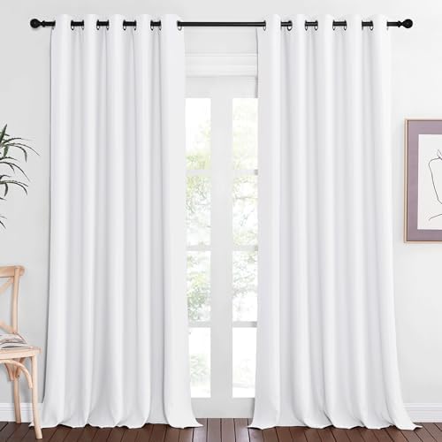 NICETOWN Sliding Door Window Treatment Blackout Patio Door Curtain Panels, Privacy Thermal Drapes for Bedroom Living Room Department with Grommet Top (White, W66 x L110) by NICETOWN