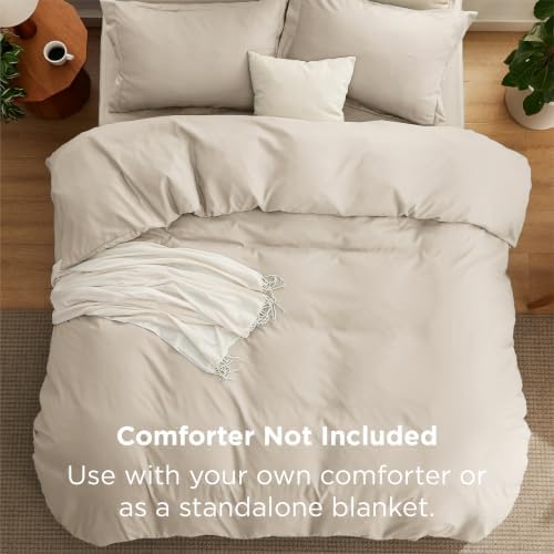 Bedsure King Duvet Cover with Fitted Sheet, Double Brushed Bedding, Beige - Image 4