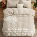 Bedsure Queen Duvet Cover with Fitted Sheet, Double Brushed Bedding, Beige - Image 4