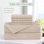 Elegant Comfort Luxury Soft 6-Piece 1500 Premium Hotel Quality Bed Sheet Set with Extra Deep Pockets 18-24 Inch, Wrinkle Free, Storage Pockets, Extra Deep Pocket 6PC Sheets, Queen, Beige - Image 3