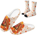 Jeiento Fuzzy Slippers and Crew Sock Set for Women Men Couple Warm Cozy Memory Foam House Shoes Soft Slip-on Slides for Home,Travel by Jeiento