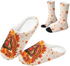 Jeiento Fuzzy Slippers and Crew Sock Set for Women Men Couple Warm Cozy Memory Foam House Shoes Soft Slip-on Slides for Home,Travel by Jeiento