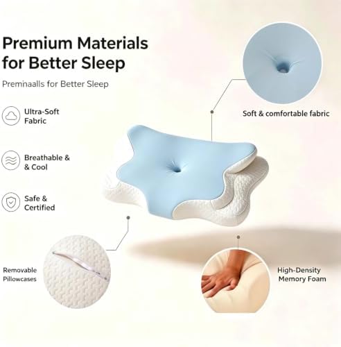 Memory Foam Kids Pillow, Kids Pillows for Sleeping, Ergonomic Contour Pillow and Pillowcase 20x12in(Blue Small) - Image 5