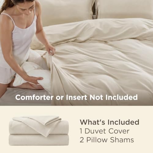 Bedsure Oversized King Duvet Cover, Double Brushed Bedding Set, Light Beige - Image 3