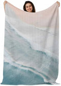 Beach Coastal Boho Throw Blanket, Blue Sea Waves Ocean Fluffy Soft Blankets for Couch Bed Travel, Nautical Gradient Plush Microfiber Striped Flannel Blankets, Lightweight Sofa Blankets 50"x80" by Homechoid