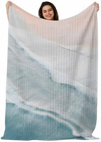 Beach Coastal Boho Throw Blanket, Blue Sea Waves Ocean Fluffy Soft Blankets for Couch Bed Travel, Nautical Gradient Plush Microfiber Striped Flannel Blankets, Lightweight Sofa Blankets 60"x80" by Homechoid