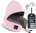 Bluetooth Music Semicircular Neck Pillow with Hood Wireless Bluetooth Speaker Suitable Airplane,Car,Office,and Outdoor Camping for Sleeping, Resting The Best Travel Essentials. (Pink) by ARniwer