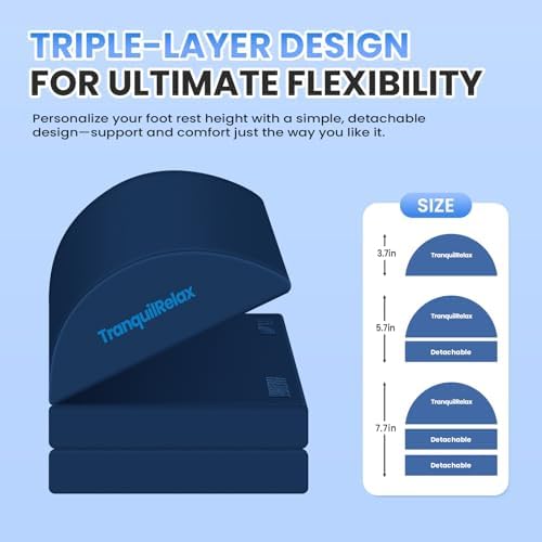 TranquilRelax Foot Rest Under Desk, 3-Height Adjustable Foot Stool, Blue - Image 2