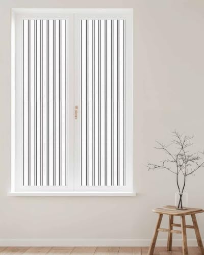Window Privacy Film Frosted, Black Vertical Striped Reusable Static Cling Window Tints, Minimalist Modern Lines Geometric Heat Control Windows Films for Offices, Balcony, 29.5 x 118 Inches - Image 2