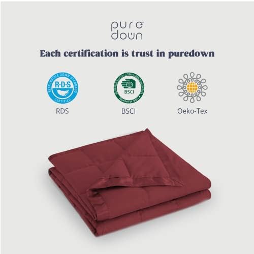puredown® Lightweight Down Blanket Queen Size - Soft Blanket for All Seasons, Cozy Warm Luxury Bed Blanket with Satin Trim for Summer, Microfiber Cover, Burgundy (90"X90") - Image 6
