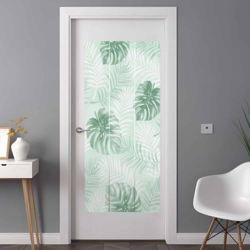 Window Privacy Film Frosted, Mint Green Palm Trees Tropical Non-Adhesive Static Cling Window Tint, Summer Beach Botanical Insulated Windows Frosted Films for Living Room, 35.4 x 78.7 Inches - Image 3