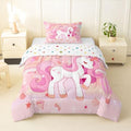 Erosebridal Unicorn Bedding Set for Girls Twin Kawaii Rainbow Unicorn Comforter Set Bedroom Decor for Girls Kids Cartoon Horse Duvet Insert Ombre Stars Quilt Comforter Pink 2 Pcs by Erosebridal