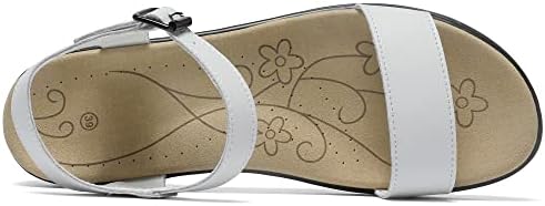 Women's Classic Flat Sandals Leather Open Toes Memory Foam One Band Ankle Strap Adjustable Slip On Shoes - Image 4