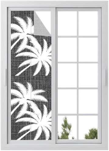 Window Privacy Film Frosted, Black Tropical Tree Reusable Static Cling Window Tints, Summer Coastal Palm Trees Heat Control Windows Films for Offices, Balcony, 29.5 x 118 Inches by Unknown