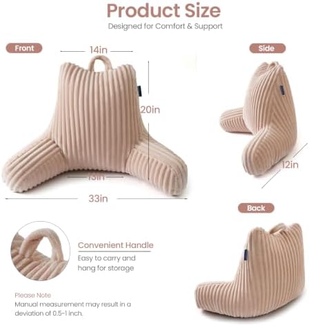 Reading Pillow for Sitting up in Bed, Adjustable Memory Foam Bed Rest Pillow, Wide-wale Plush Cover Machine Washable, Neck Back and Lumbar Support Pillow-Pink - Image 2