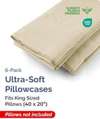 King Pillow Cases - 6 Pack Super Soft Pillowcase Covers - 20" x 40" (Cream) - Image 2