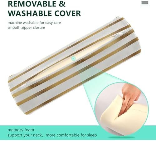 Bolster Pillow for Reading Neck Roll Pillow Memory Foam Round Pillow Insert Cylinder Decorative Pillow Bed Back Support Gold Stripe - Image 4