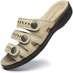 Women's Comfort Leather Slides Lightweight Flat Sandals Cute Slip On Casual Walking Slippers by Hueneph