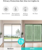 Window Privacy Film Frosted, Olive Green Botanical Static Cling Door Window Covering, Vintage Florals Geometric Minimalist UV Blocking Windows Film for Office, Hotel, Bedroom, 29.5 x 78.7 Inches - Image 6